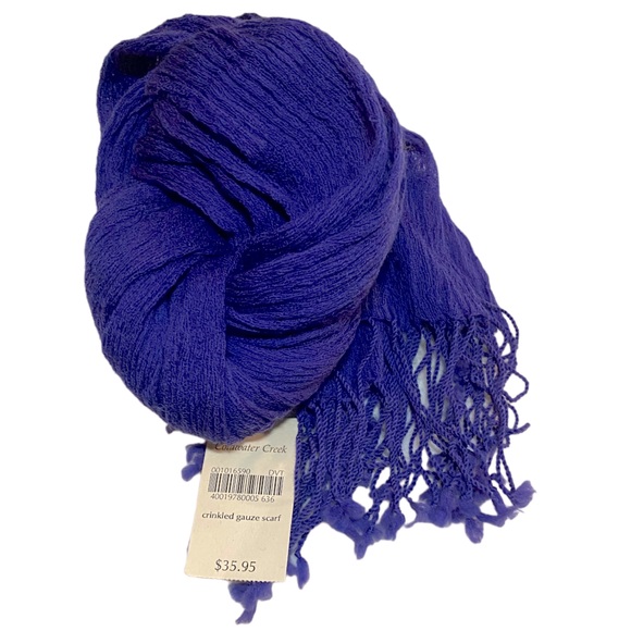 NWT Coldwater Creek Blue Purple Crinkle Gauze Scarf 100% Wool - Picture 1 of 6